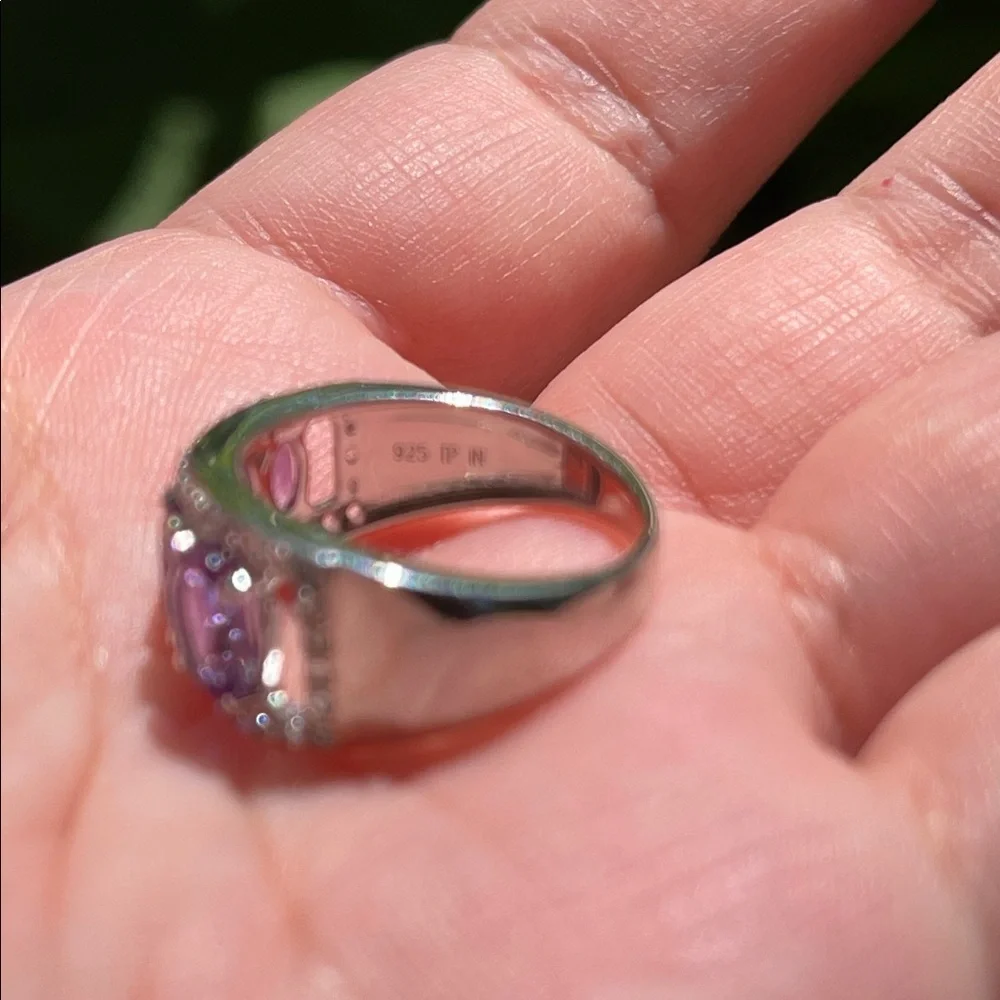 Genuine Natural Purple Amethyst 2ct, White Topaz .20 Gemstone Silver Ring Size 6